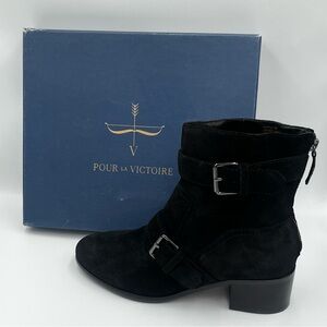 Pour La Victoire Martine Suede Double Buckle Ankle Boot US Women’s 8